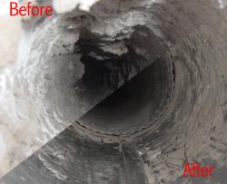 before and after dryer vent cleaning